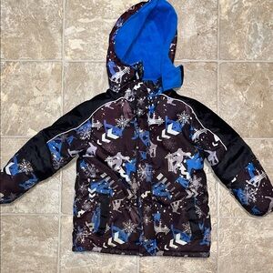 Kids' Platinum Winter Jacket with Blue and Black Pattern